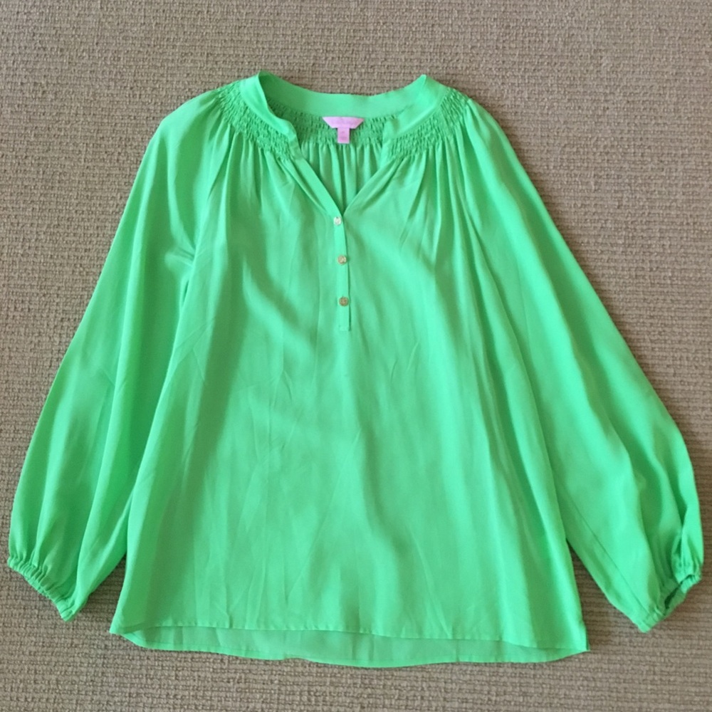 Lilly Pulitzer else lime green silk blouse